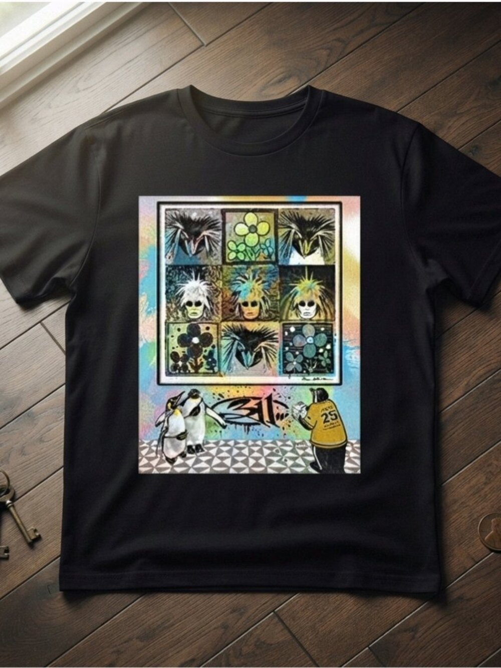 311 Band Abstract Collage Penguins Vintage Black T-Shirt